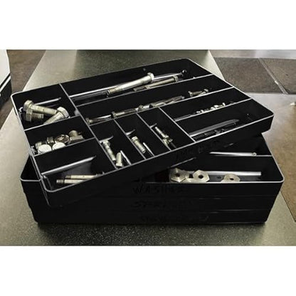 Ernst Manufacturing 2 Pack of 10 Compartment Trays For Toolbox Drawer Organization, Stackable, Sturdy, Fuel and Solvent Resistant, Thick Plastic - Black - Made in the USA
