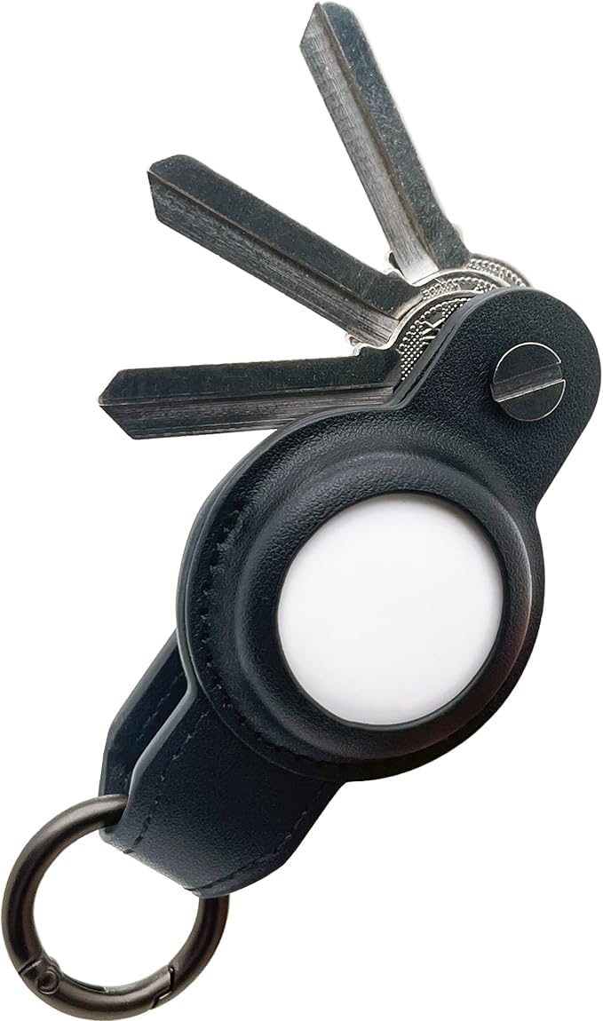 CAXGEK Compact PU Leather Key Organzier for Apple AirTag. [Black, without Airtag]