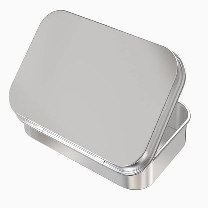 2 Pcs Metal Hinged Tin Box Container Mini Portable Small Storage Container Kit with Lid for Home Storage 3.7x2.3x0.8 inch, Silver