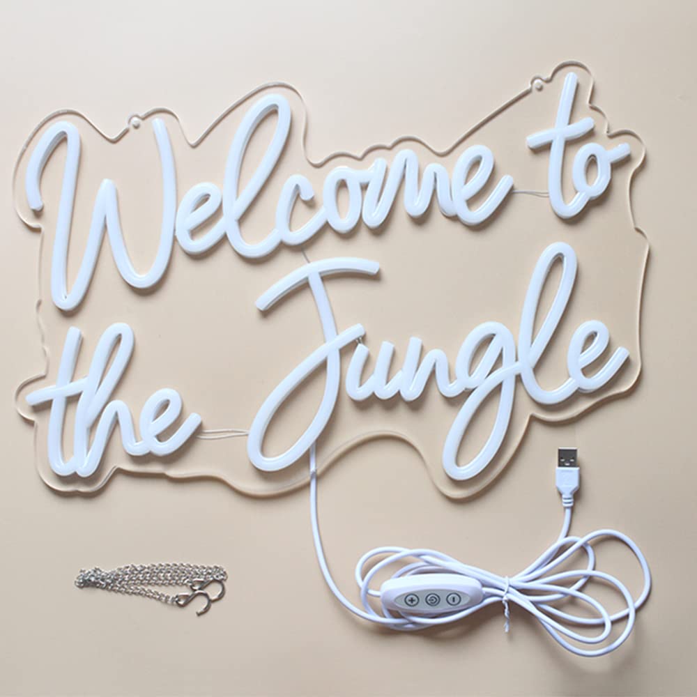 Welcome to the Jungle LED Neon Signs Warm White Neon Lights for Wall Decor USB Light Up Sign For Garden Home Porch store Christmas Living Room Bar Decoration(16.5 * 11Inch)