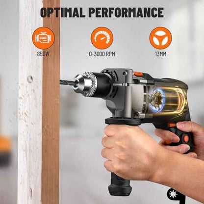 DOVAMAN PHD03B 7.5A Corded Hammer Drill, 1/2'' Impact Drill with Variable Speed 0?3000RPM, Metal Chuck, 2 Modes for Concrete, Wood, Metal ? Includes Bits & Carrying Case