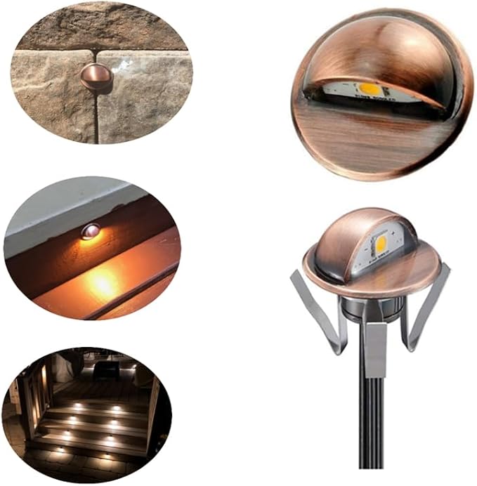 FVTLED Pack of 6 Low Voltage LED Stair Deck Lights kit Φ1.38 Outdoor Garden Yard Decoration Lamp Recessed Landscape Pathway Step Warm White LED Lighting, Red Bronze