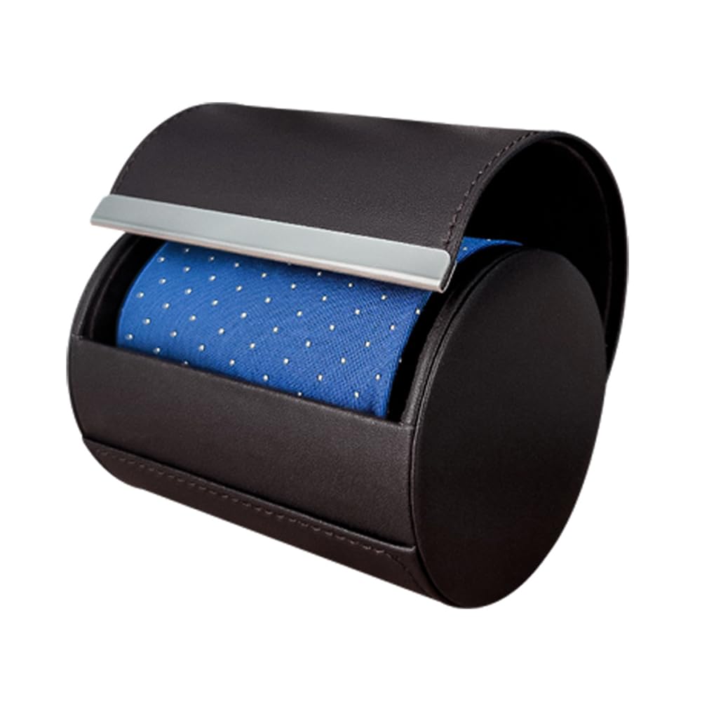 Tie Box Travel Case Men's Necktie Gift Box Cylinder Shape Anti-Wrinkle Storage Business Gift Bow Tie Packaging (3.1"x4.3", Coffee)