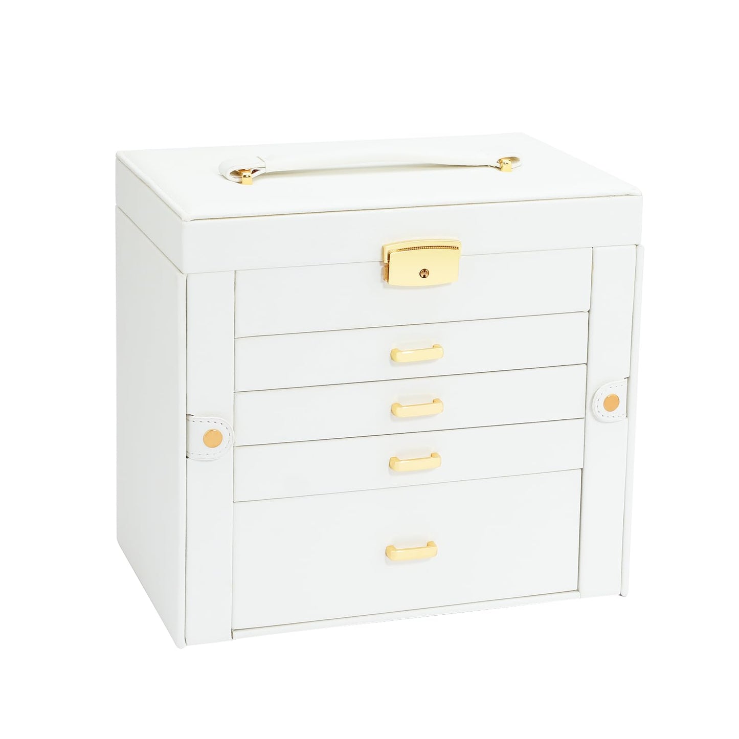 V-LAFUY Jewelry Holder Organizer, Large Jewelry Boxes for Women, 5 Layers 4 Drawers Jewelry Box with Handle Jewelry Organizer for Earrings Rings Necklaces Bracelets, White
