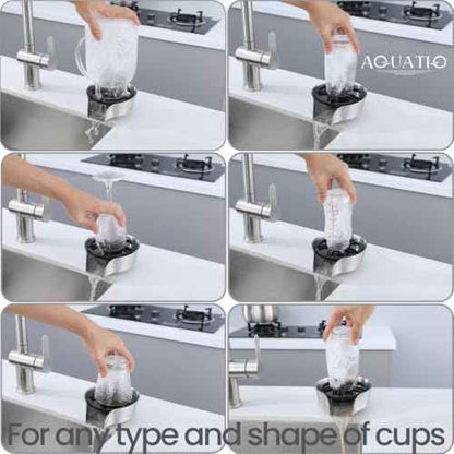 2 in1 Glass Rinser for Kitchen Sink - Stainless Steel Cup Cleaner - Counter Top Bottle Washer - Kitchen Sink Accessories - Attachements - Sink Sprayer (Nickel)