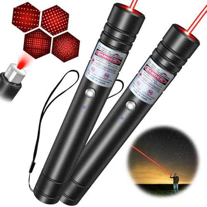 [2 Packs] Red Light Flashlight, Long Distance USB Rechargeable Tactical Beam with Star Cap Adjustable Effect for Outdoor Journeys, Presentations, TV/LED/LCD Screens, and Stargazing