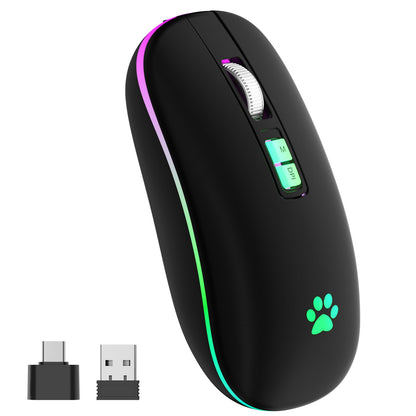 KARFUN Wireless Mouse, Backlit LED Portable Slim Computer Mouse for Laptop, PC, Computer, MacBook, iPad, Chromebook, Notebook, 2.4G Rechargeable Wireless Mouse (Black) (Black-Transparent Nose)