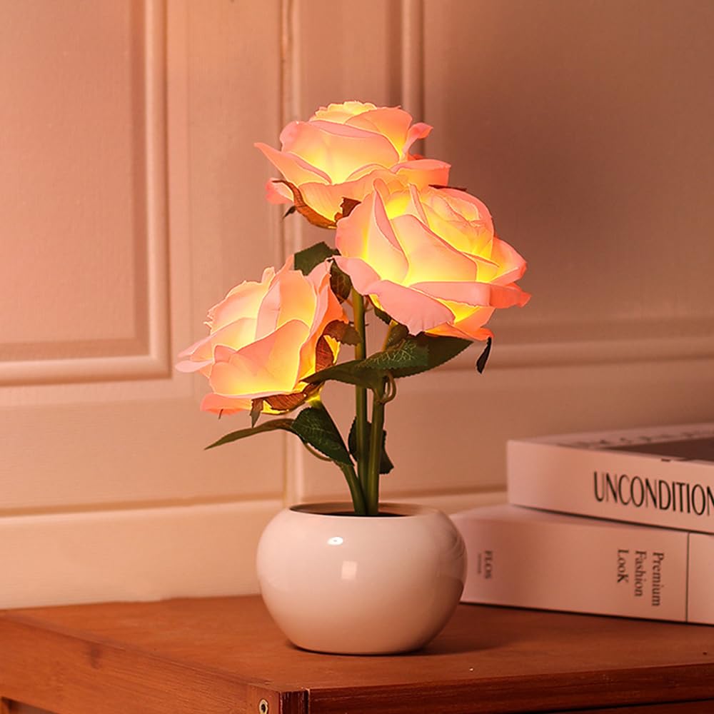 Naimo Rose Night Light Rechargeable LED Night Lamp Flower Table Lamp for Bedroom Living Room Birthday Party Desktop Home Decor