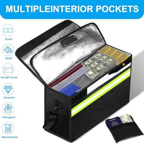 6500¡ÆF Fireproof Document Bag with Lock-Fireproof Box with 10 Layers Insulation Materials&Waterproof Zipper,Removable Wallet,Reflective Strip for Cash,Documents,Jewelry(14.2¡±x 9.6¡±x 4.1¡±)