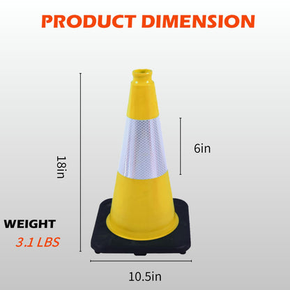 OranclUS 4 Pack 18 Inch Yellow PVC Safety Cones Black Base Stable, Perfect for Parking Practice, Driving School, Construction and Outdoor Sports (4, Yellow, 18 Inch)