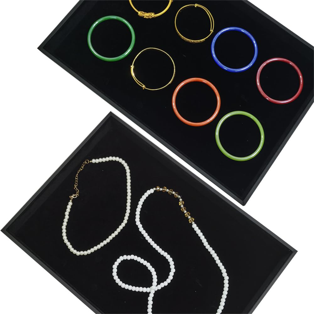 SCIKHEFT Black Velvet Stackable Jewelry Display Tray Storage Organizing Trays Empty Plate (13.78" L x 9.45" W x 1.18" H in) (2)