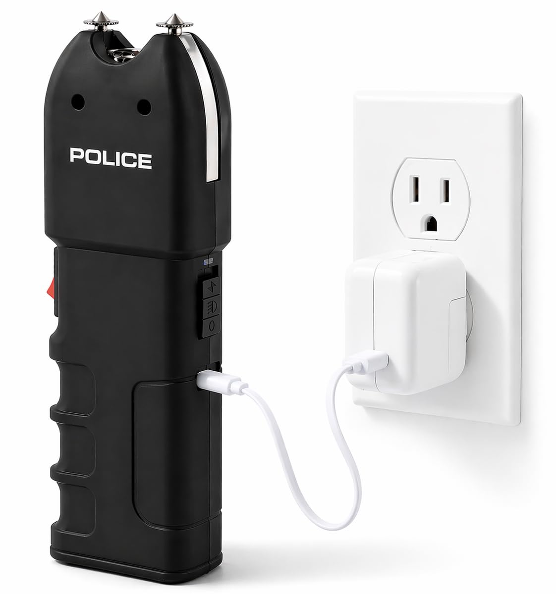 POLICE Stun Gun for Self Defense 928 - High Voltage Rechargeable with LED Flashlight, Compact & Heavy Duty, Personal Security for Women & Men - Black