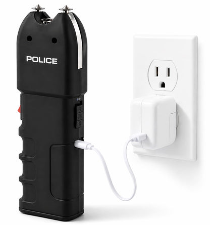 POLICE Stun Gun for Self Defense 928 - High Voltage Rechargeable with LED Flashlight, Compact & Heavy Duty, Personal Security for Women & Men - Black