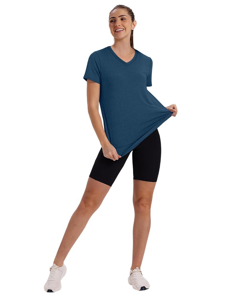 Oversized Tshirts for Women Dry Fit Plus Size Spring Clothes Summer Athletic Tops Workout Shirts V Neck Navy Blue 3XL