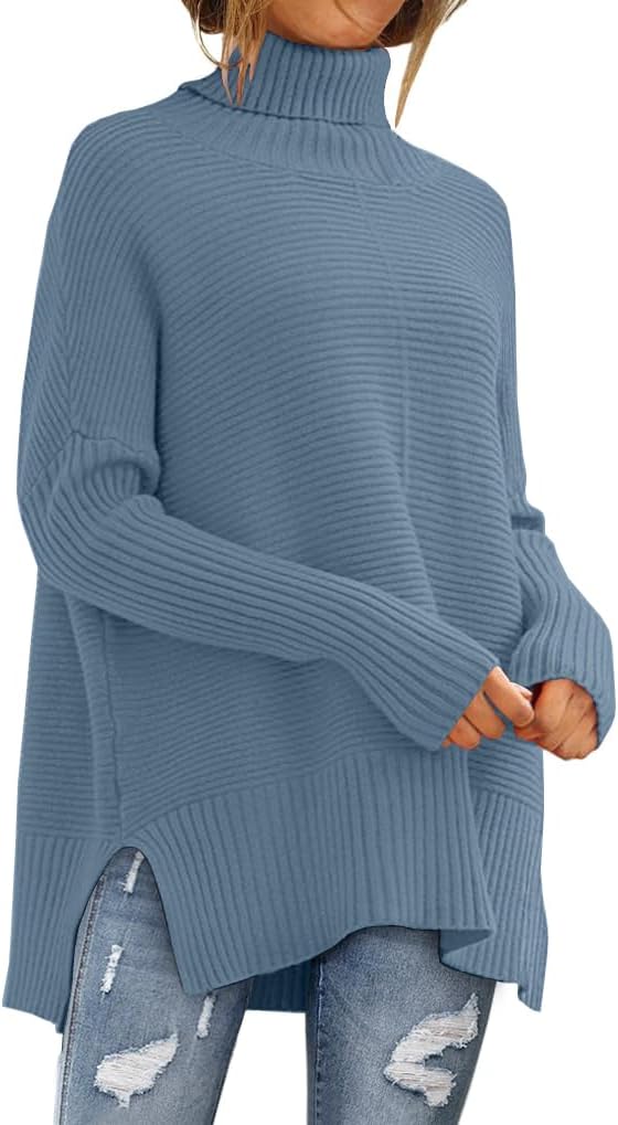LILLUSORY Women's Oversized Turtleneck Sweaters Fall Batwing Sleeve Ribbed Tunic Sweater