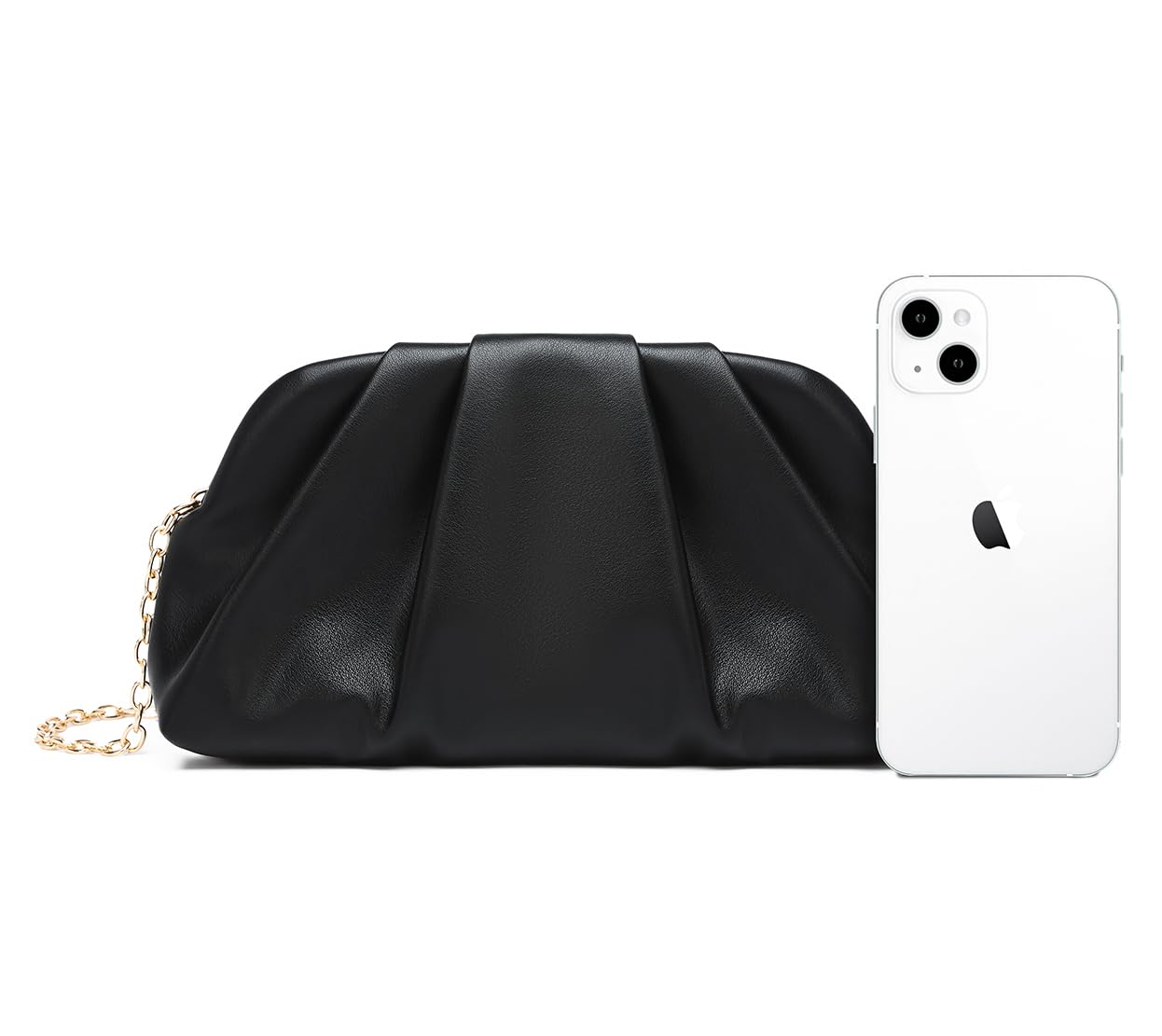 Dreubea Women's Fashion Cloud Shape Evening Bag Charming Fold Leather Clutch Handbag with Chain Apricot