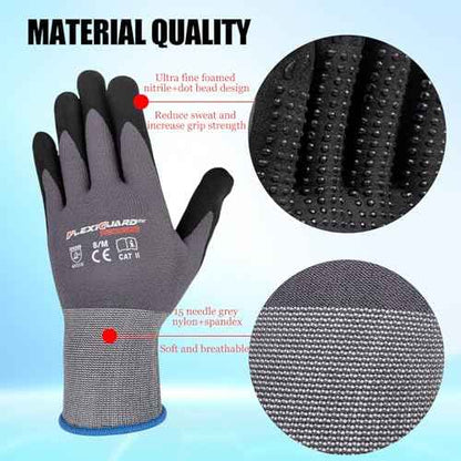 Gasoline Safety Work Gloves Extra Micro-Foam Nitrile Coated-12 Pairs,Endurance Seamless Knit Nylon Spandex,Dots on Palm, Dot Grip Gloves£¬Work Gloves Men and Women (12, XL)