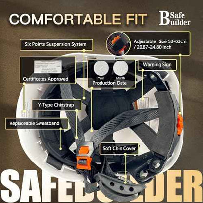 Construction Safety Helmet ABS Hard Hat Adjustable Ventilation System Hardhats Industrial Work Head Protection for Men Certified ANSI/ISEA Z89.1