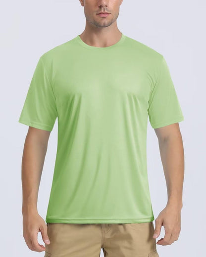 Boladeci Mens Swim Shirt Short Sleeve Rash Guard SPF 50 Shirts Breathable Water UV Protection Summer Work Athletic Hiking Workout Large Light Green Tshirt Top