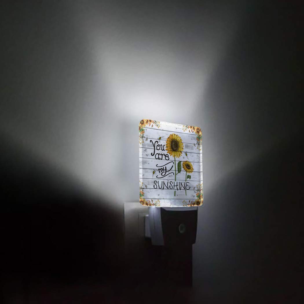 Farm Sunflower Bee Plug-in LED Night Lights Retro Wooden Printed Auto Dusk-to-Dawn Sensor for Bedroom, Bathroom, Kitchen, Nursery,Hallway,Stairs,Wall Home Decor