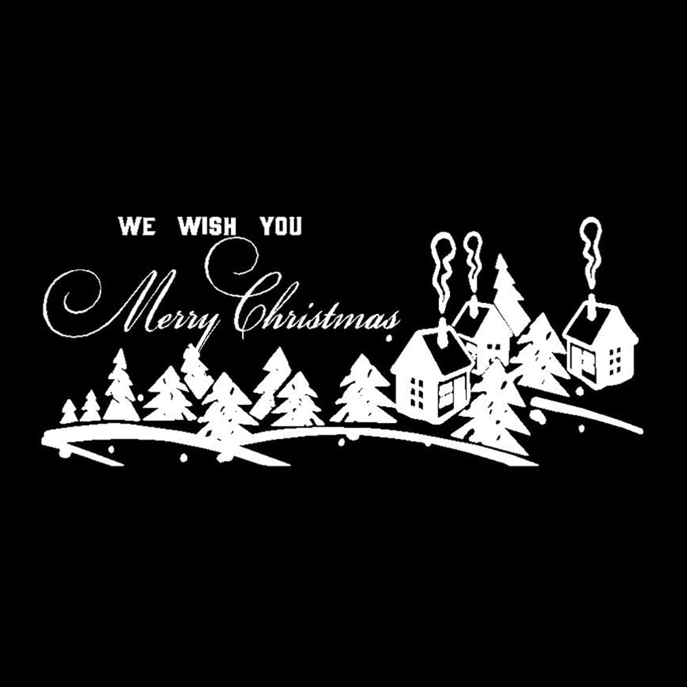 Christmas Wall Decal, Winter Village Scene with Trees and Houses, 38 x 15.7 inches, MC078 (White)