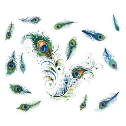 PLIGREAT Peacock Feathers Wall Stickers, Removable Vinyl Peel and Stick Wall Decals Green Tail Feathers Wall Decors for Living Room Bedroom Office Home Indoor DIY TV Background Wall Decoration