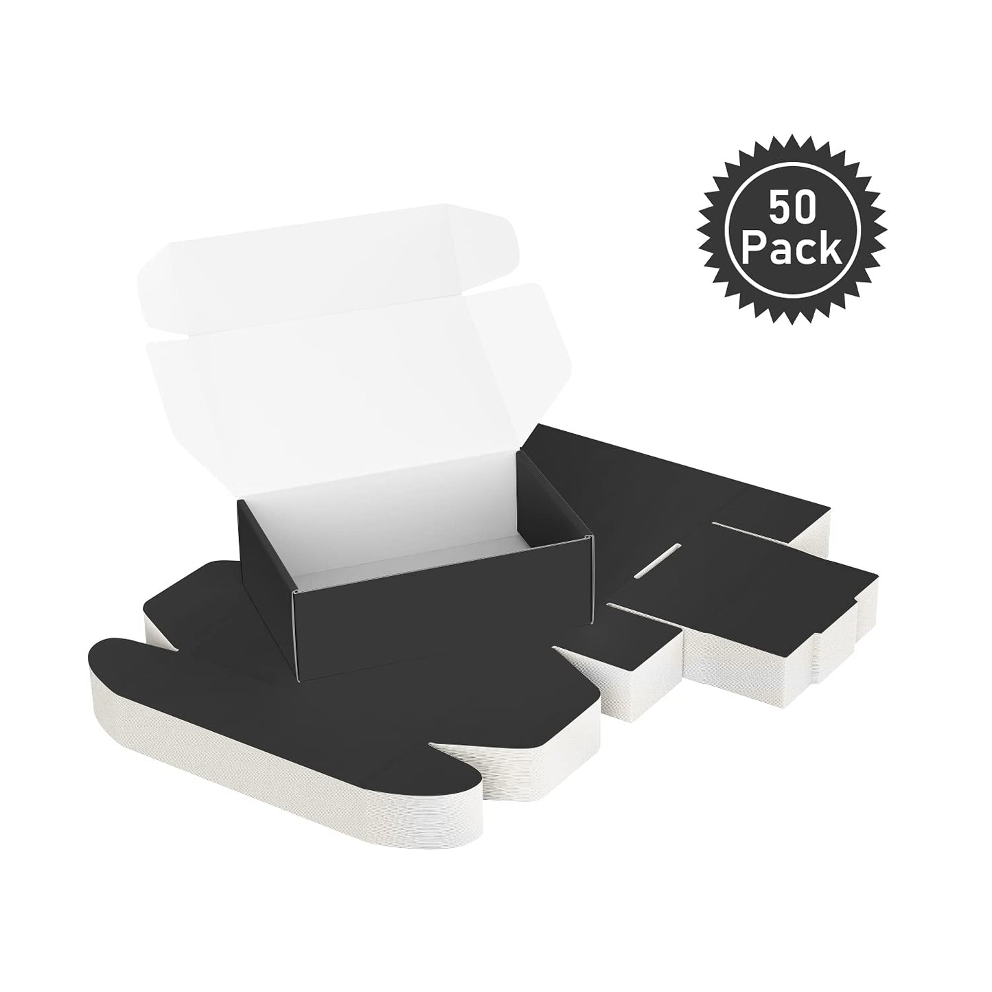 50 Pack 4"x8"x2" Shipping Boxes, Corrugated Cardboard Small Box Mailer, Shipping Boxes for Small Business for Gift Packing- TONESPAC (4"x8"x2", Black)