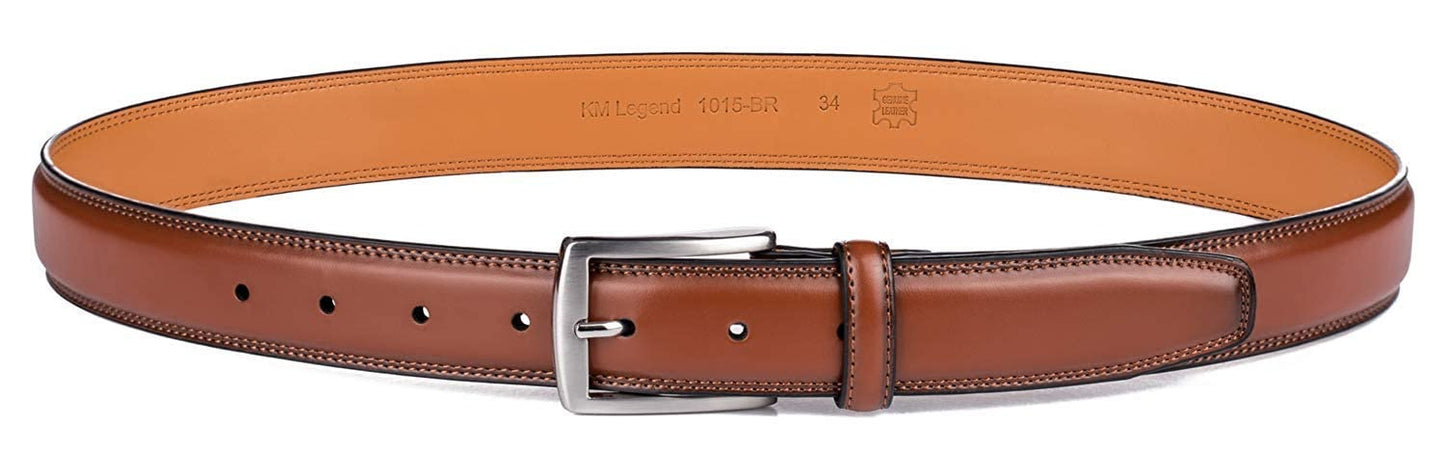 KM Legend Men's Genuine Leather Dress Belt with Premium Quality - Classic & Fashion Design for Work Business and Casual (esBrown, 44)