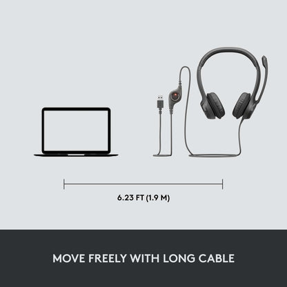 Logitech H390 Wired Headset for PC/Laptop, Stereo Headphones with Noise Cancelling Microphone, USB-A, in-Line Controls, Works with Chromebook - Black