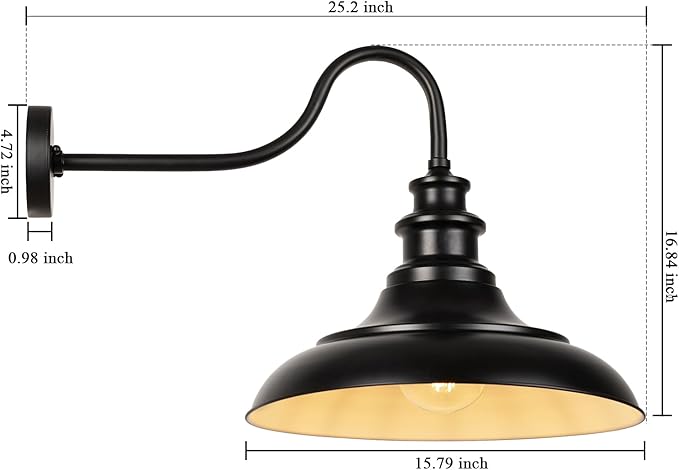 Exterior Farmhouse Gooseneck Barn Light, 16 Inch Vintage Outside Garage Light Fixtures, 2PCS Anti-Rust Waterproof Outdoor Light for Patio Frontdoor Entryway Doorway, Matte Black