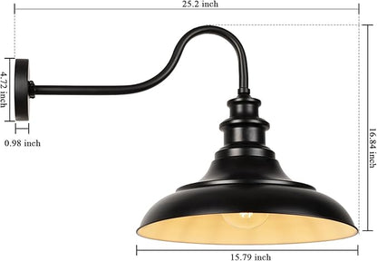 Exterior Farmhouse Gooseneck Barn Light, Porch Lights Outdoor, 16 Inch Vintage Outside Garage Lights Fixtures, Anti-Rust Waterproof Outdoor Light for Patio Frontdoor Entryway Doorway, Matte Black