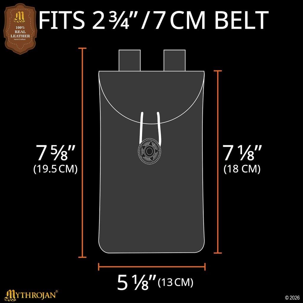 Mythrojan Medieval Belt Pouch Viking Canvas Belt Bag Renaissance Waist Bag Steampunk Pouch Coin Purse Dice Bag LARP Costume Accessory for Cosplay, Renfaire, Medieval Events - Black, 7.1" x 5.1"