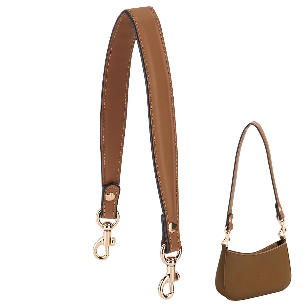 PH PandaHall Genuine Leather Handle, 20 Inch Purses Strap 1 inch Wide Purse Handle Brown Replacement Bag Strap with Golden Buckles for DIY Handbag Making