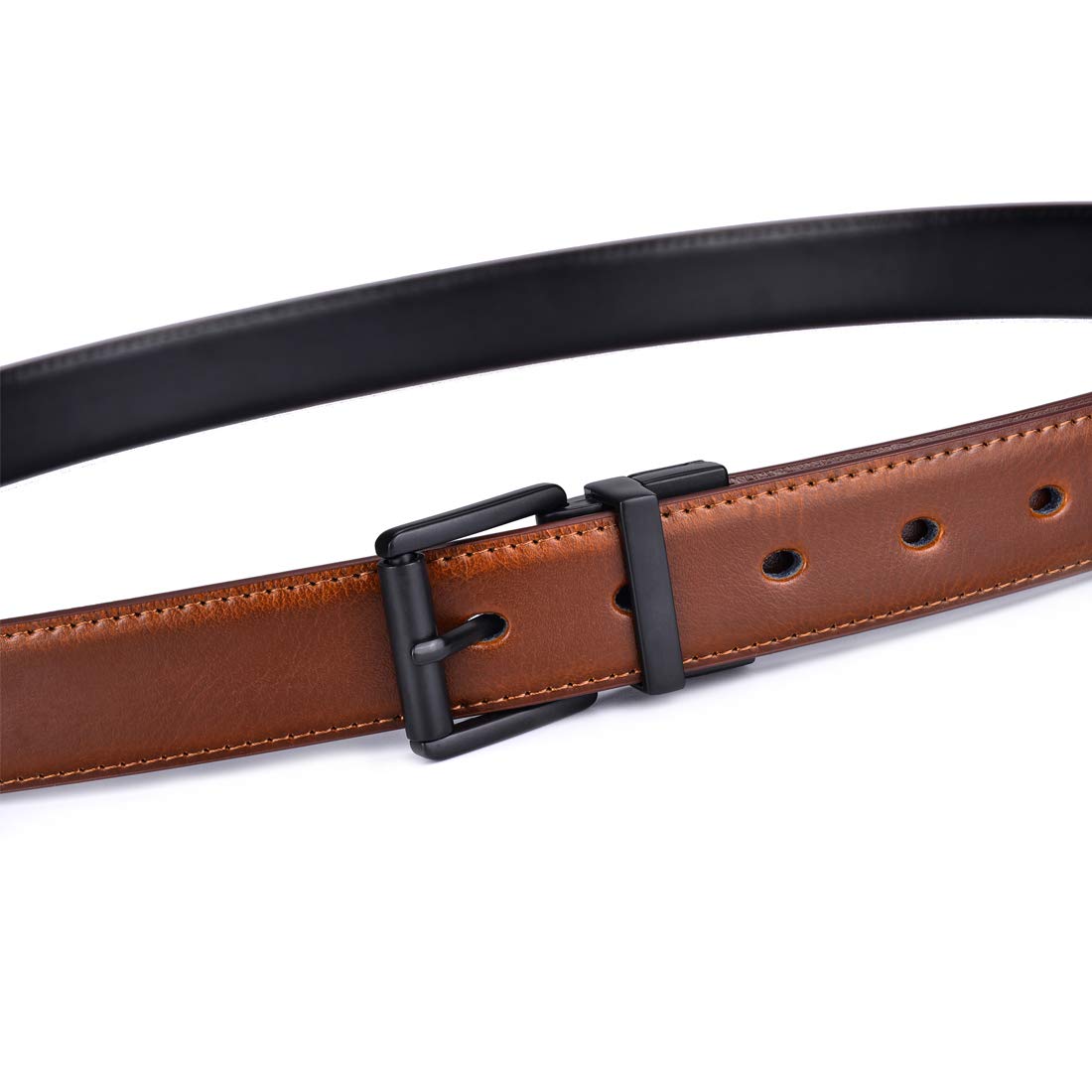 Beltox Men’s Belts Dress Casual Reversible Leather 1.1” w Roller Buckle Rotated(Black/Brown w Black Buckle, 38-40)