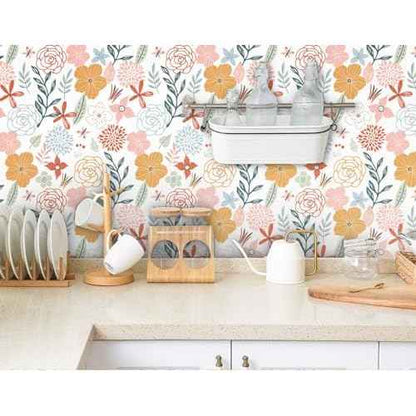 WENMER Floral Peel and Stick Wallpaper 17.71¡±¡¿118¡±Boho Floral Wallpaper Pink Floral Contact Paper Self Adhesive Removable Wallpaper for Bathroom Cabinet Decorative
