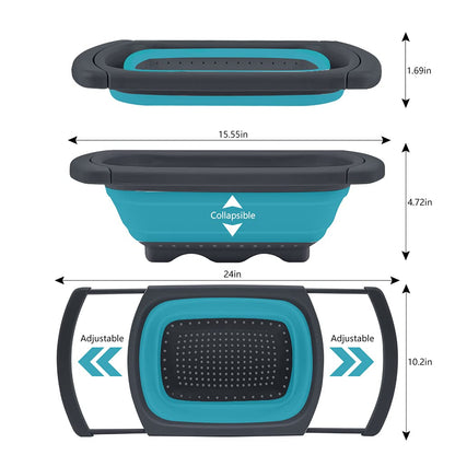 QiMH Collapsible Colanders Set of 3, 4 Quart Colander, 4 Quart Folding Basin, and 6 Quart(1.5 gal) Over the Sink Extendable Colander, Space-saving Silicone Kitchen Foldable Food Strainer