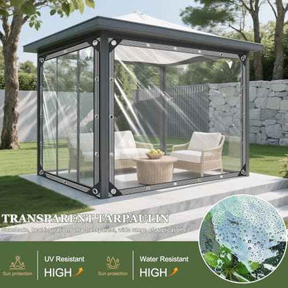 Clear Tarp with Grommets 6x10ft Clear Tarps Heavy Duty Waterproof 14 Mil Thickened PVC Tear-Resistant Reinforced Edges Clear Plastic Vinyl Tarp for Patio Chicken Coop Cover Greenhouse Plant Enclosure