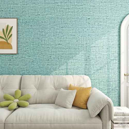 FunStick Light Teal Green Grasscloth Peel and Stick Wallpaper Textured Removable Renter Friendly Wall Paper for Bedroom Bathroom Walls Blue Aqua Green Kitchen Cabinet Contact Paper Waterproof 16"x80"
