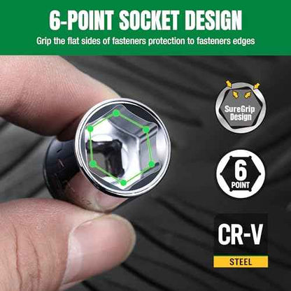 SK 1/4" Drive Socket Set, Metric Sockets, 13-Piece 4-14 mm, SuperKrome Finish, Premium CR-V Construction, with Aluminum Socket Organizer
