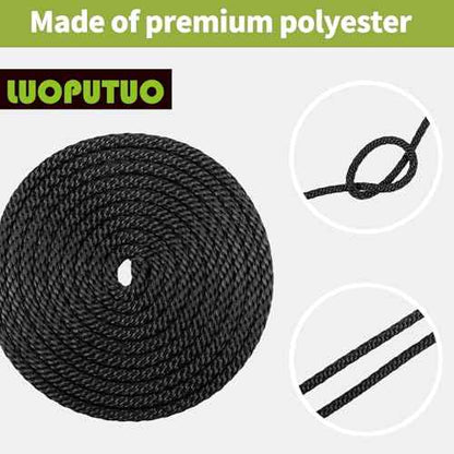 5/16 Inch 250FT Black Polyester Solid Braid Rope | High UV & Abrasion Resistance | Industrial Grade, Low Stretch | Multipurpose for Flag Poles, Clotheslines