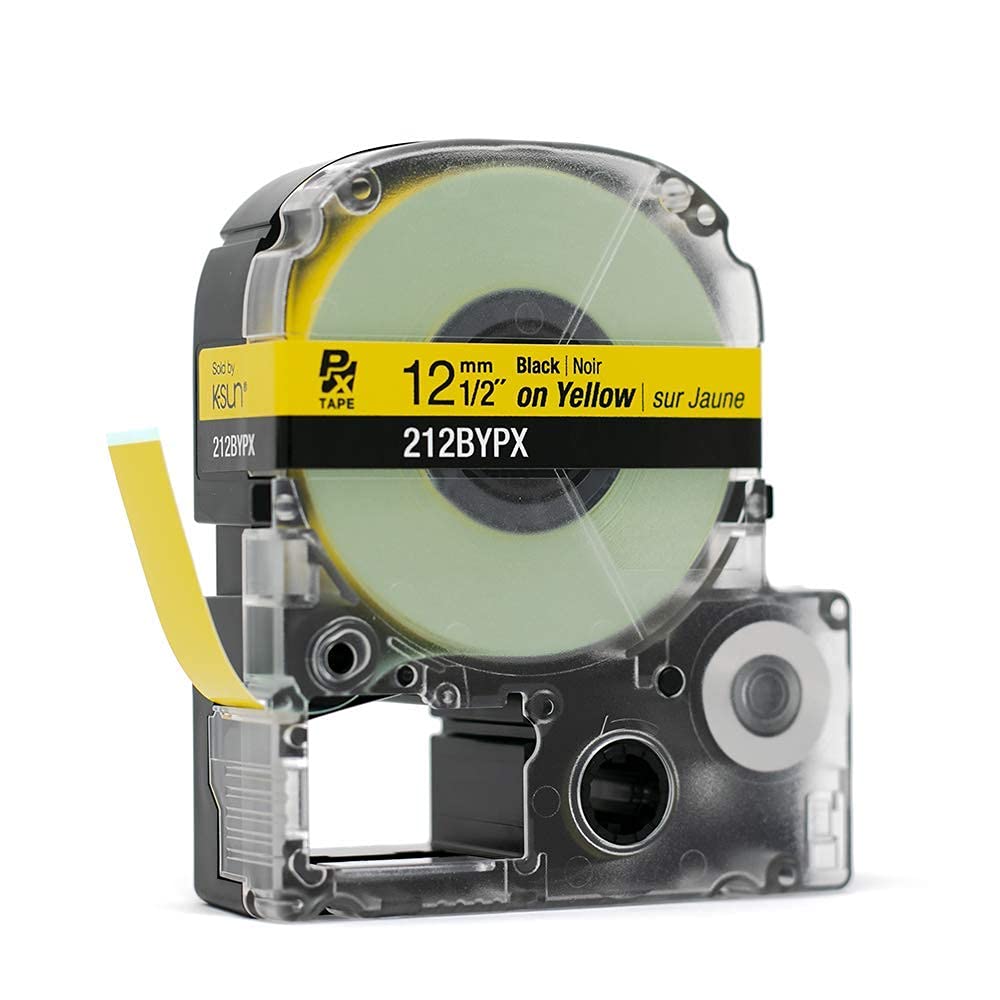 Epson LABELWORKS 212BYPX Genuine PET (Polyester) Tape Cartridge - Black on Yellow Industrial Label Maker Tape - 1/2" (12MM) Wide, 30 ft
