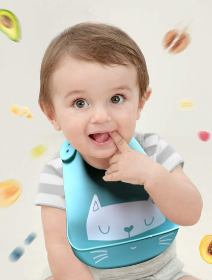 YINGJEE Baby Bibs Silicone Feeding Bibs, Weaning Waterproof Bibs with Food Crumb Catcher Pocket Baby Bibs Easily to Clean, Comfortable and Foldable