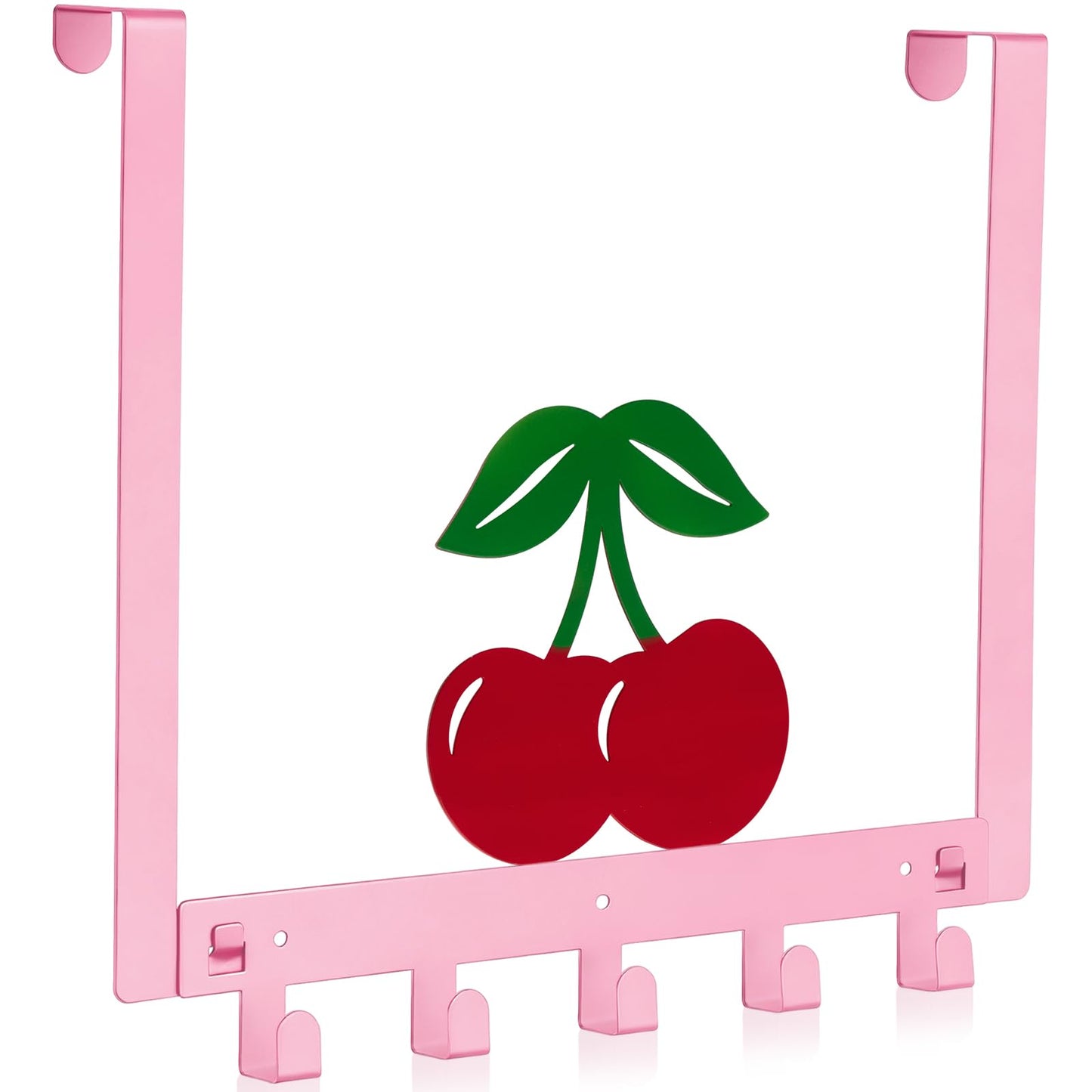 Reallnaive Cherry Over The Door Hooks Pink Cute Bathroom Decor Hanger Wall Mount Rack Holder for Towel, Hat, Coat, Cloth, Keychain, Bag, Home Organizer