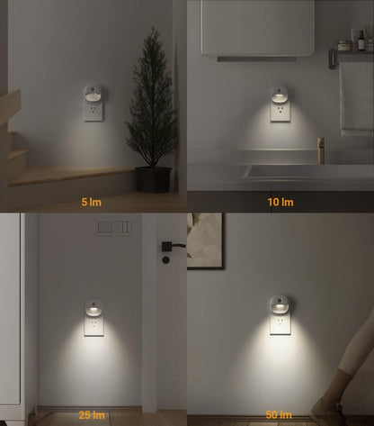 Lyridz Plug in Night Light with Motion Sensor and Dusk to Dawn Sensor, Dimmable Cool White Nightlight with 1-50lm Adjustable Brightness for Bedroom, Bathroom, Stairs, Hallway, 4 Pack