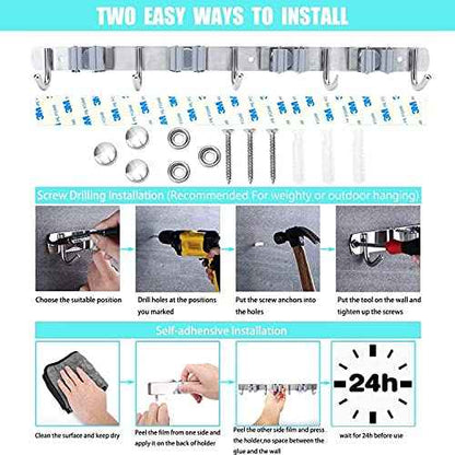 Broom Mop Holder Wall Mount Stainless Steel Tool Hanger Storage Organizer for Home, Kitchen, Garage, Garden, Laundry Room, Bathroom Organization and Storage(4 Racks 5 Hooks)