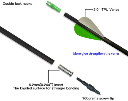 Zhao.Fu 29 Inch Carbon Arrow Practice Hunting Arrows Spine 400 with Removable Tips for Archery Compound & Recurve & Traditional Bow (12 Pcs)
