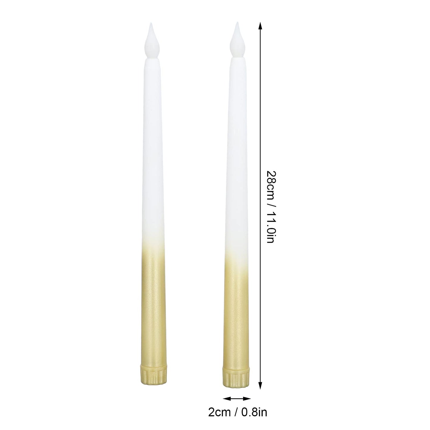 Flameless Taper Candles, 2 Pcs Battery Operated Realistic LED Taper Candles with Flickering Warm Yellow Flame Dripless Electric Decorative Led Candles for Home, Christmas, Wedding(half spray gold)