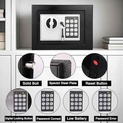 Mini Electronic Safe Box with Digital Keypad & Keys, Small Safe Deposit Boxes with Coin Slot, Safety Boxes for Home Office Dorm, Drop-resistant & Durable, For Cash, Jewelry, Passport