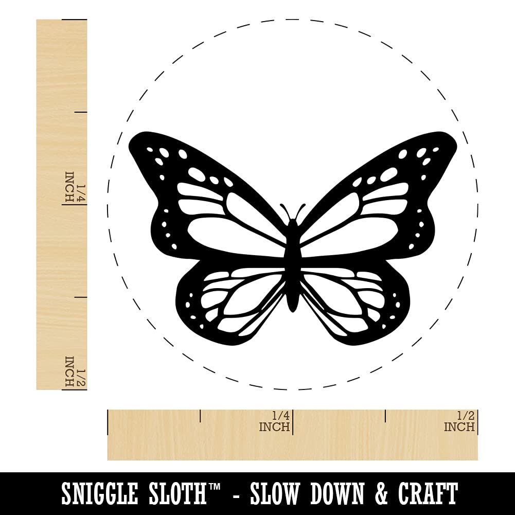 Pretty Monarch Butterfly Self-Inking Rubber Stamp Ink Stamper for Stamping Crafting Planners - 1/2 Inch Mini - Black Ink