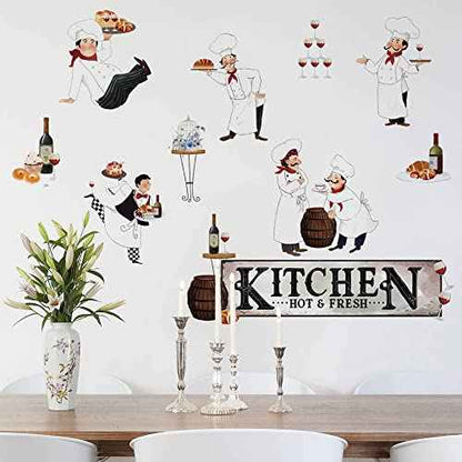 Runtoo Chef Kitchen Wall Art Stickers Wine Food Cooking Quotes Wall Decals Kitchen Dining Room Decor